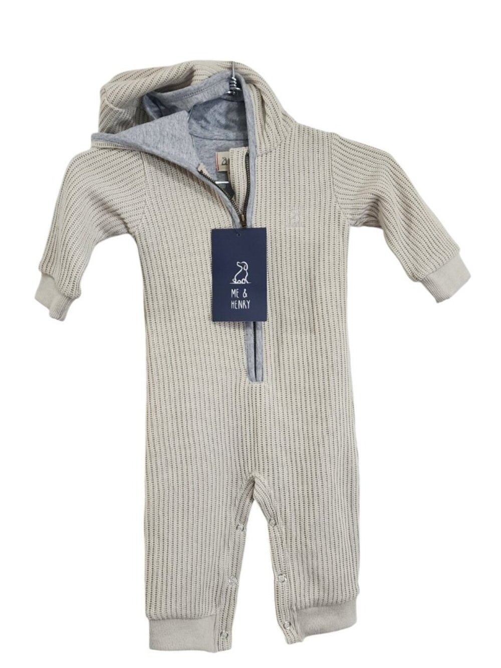 NWT - ME & HENRY Beige Long Sleeve Hooded Romper - Size 3/6m
